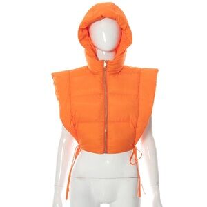 Women's Orange Hooded Puffer Vest